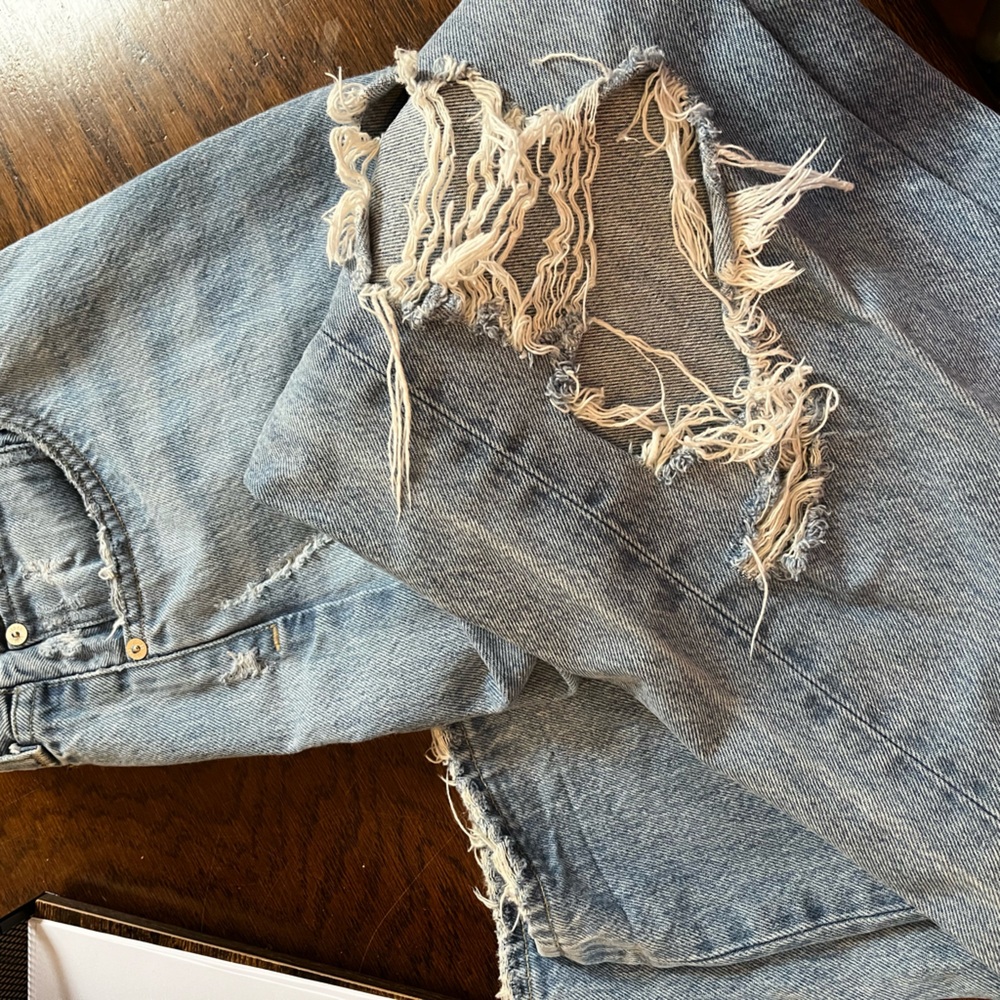 Agolde Women’s Mid Rise distressed Blue Fly Straight Leg Jeans Size 28